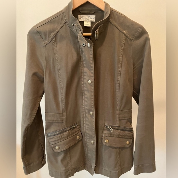 Lucky Brand Hunter Green Denim-like Blazer Small Military Jacket GUC - Picture 13 of 13